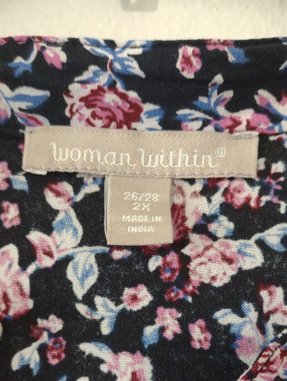 Woman Within 2X Floral Boho Tunic Berry Navy Long Sleeve Plus Size Cottagecore - Picture 2 of 9